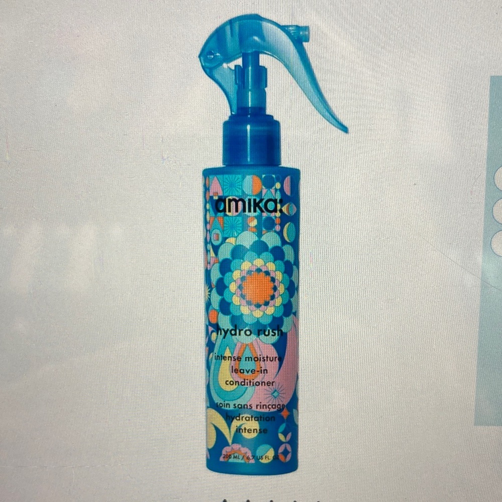 Amika Hydro Rush Leave-In Conditioner with Blue and Multicolor Design